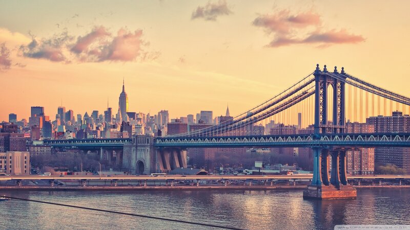Manhattan Bridge at Sunset — Orange, Serene, Photograph