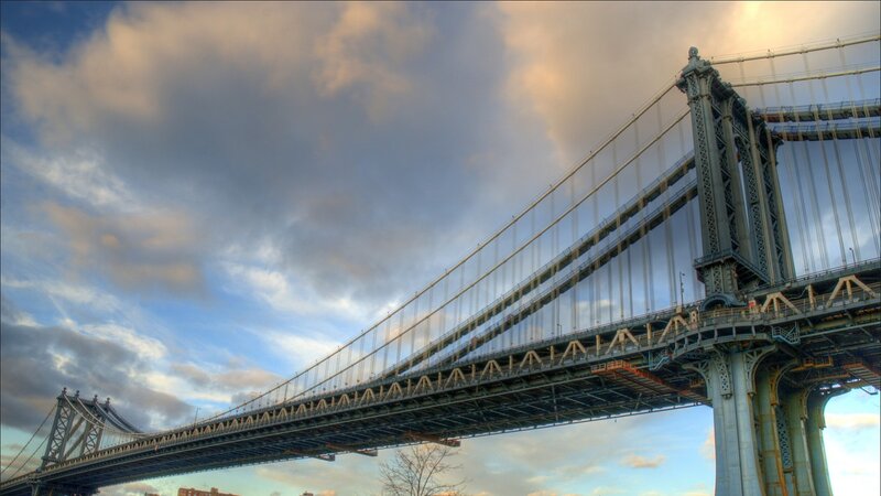 Manhattan Bridge — Blue, Dramatic, Afternoon, Photograph, Sky