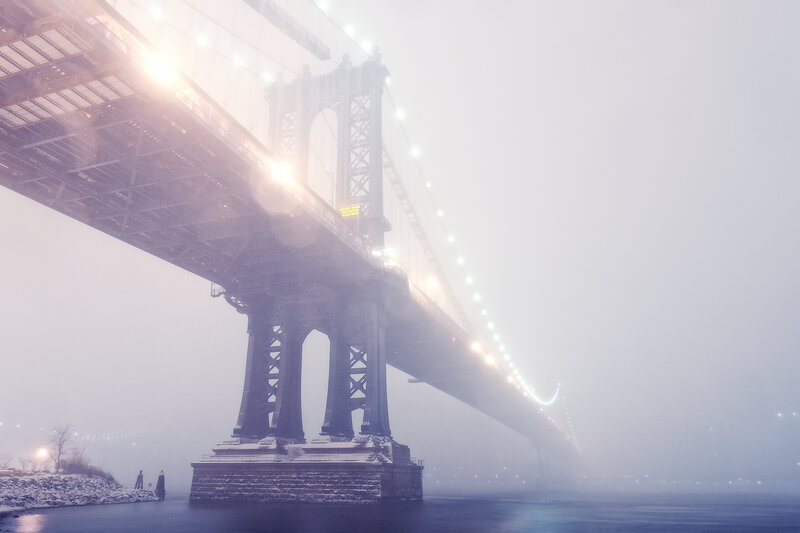 Manhattan Bridge in Fog — Gray