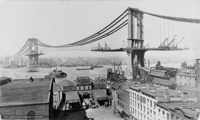 Manhattan Bridge under construction