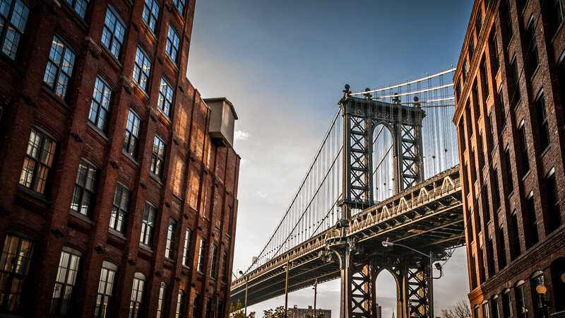 Manhattan Bridge View — Red, Dramatic