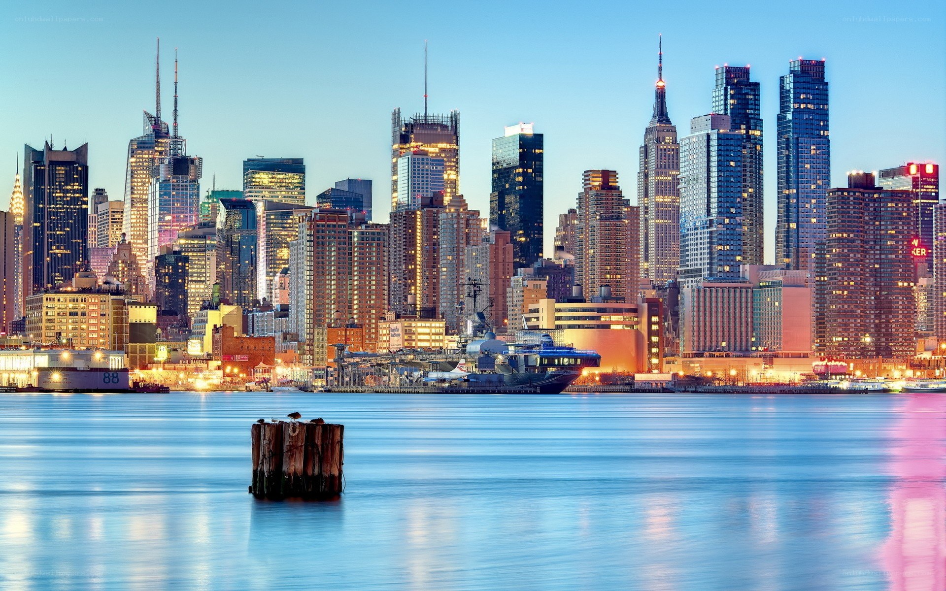 Manhattan skyline at dusk