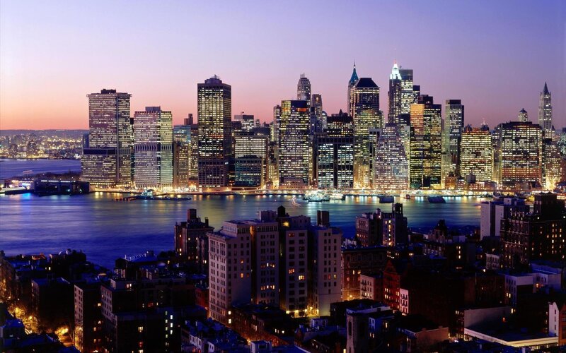 Manhattan skyline at dusk