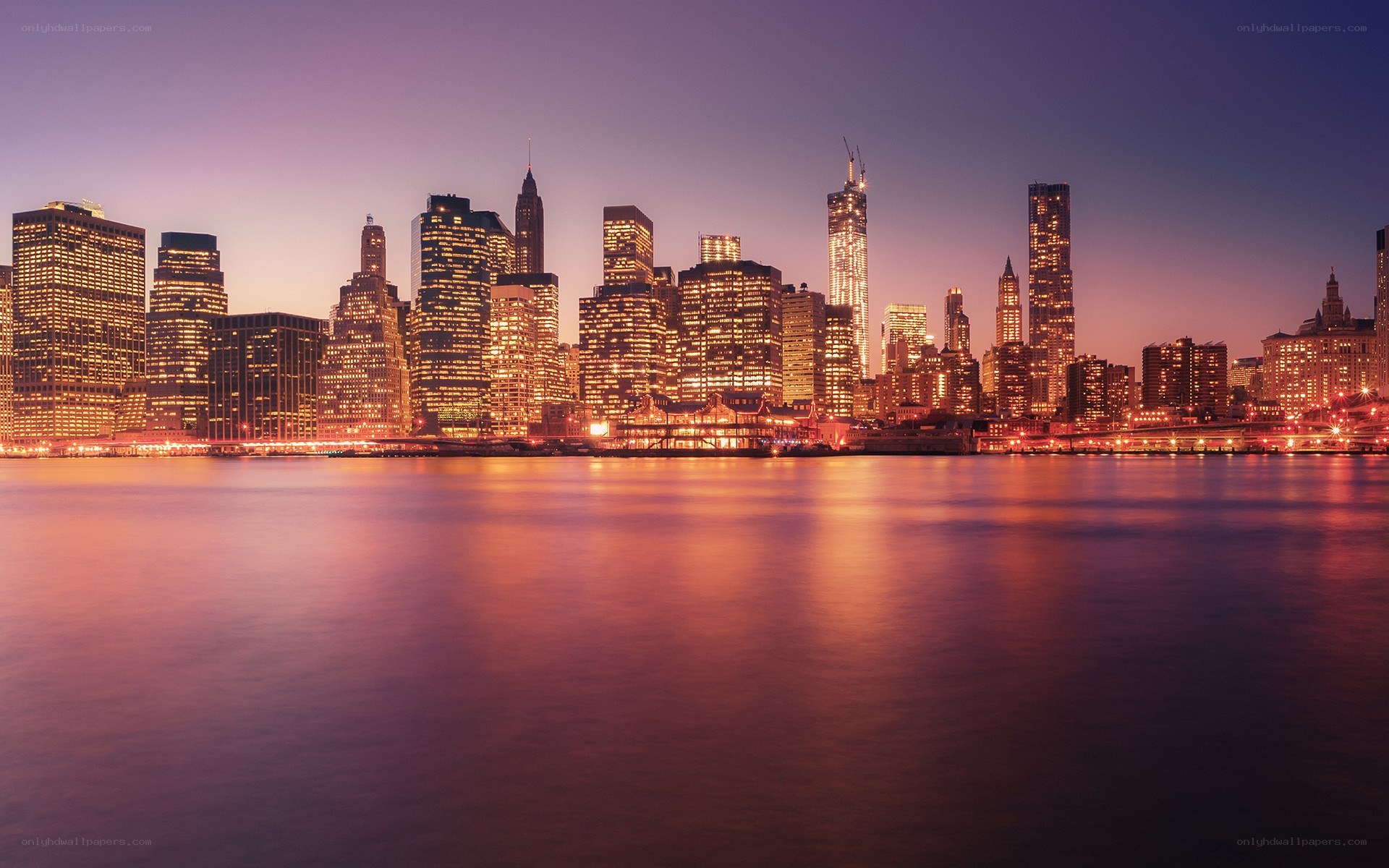 Manhattan skyline at dusk