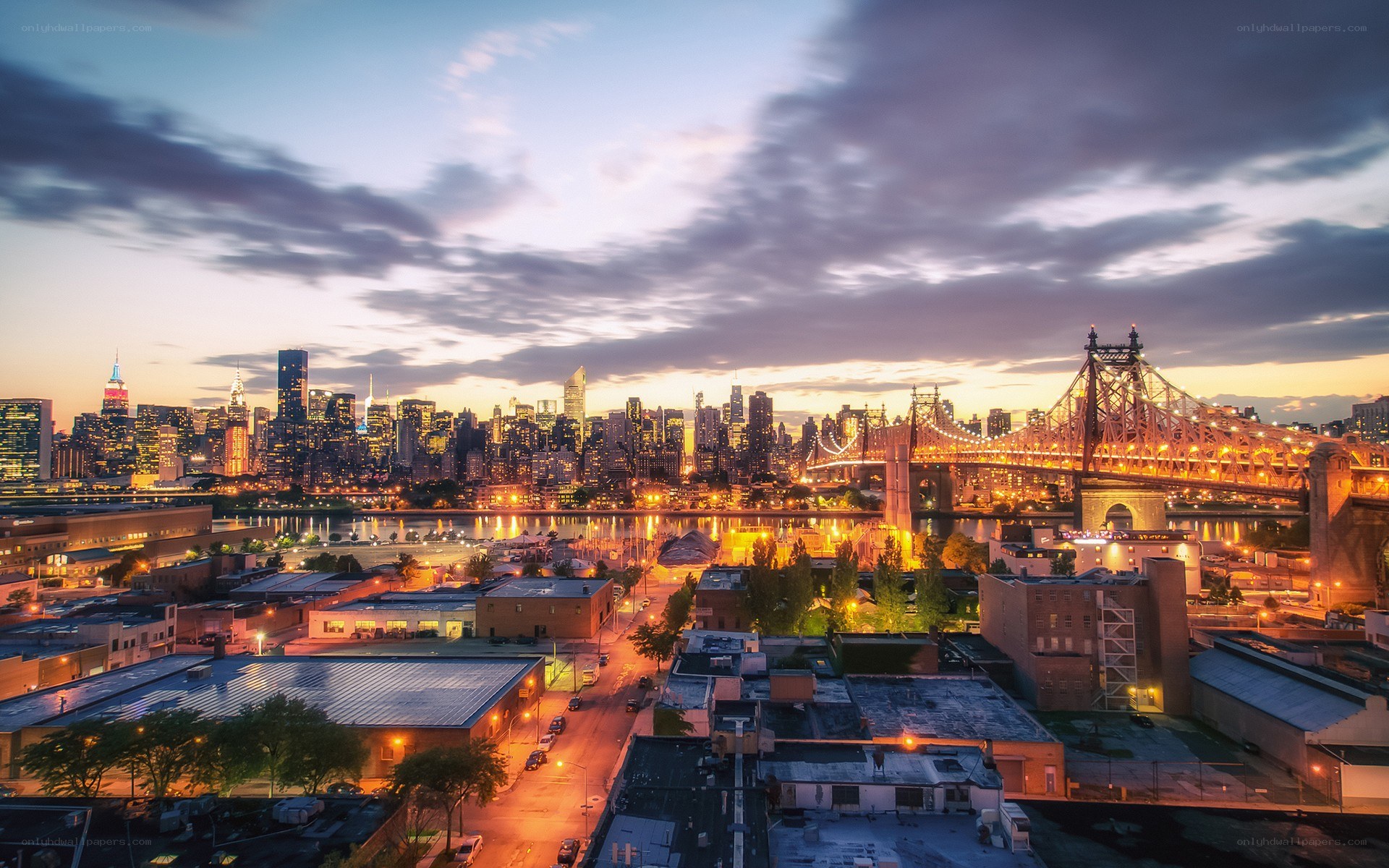 Manhattan skyline at dusk