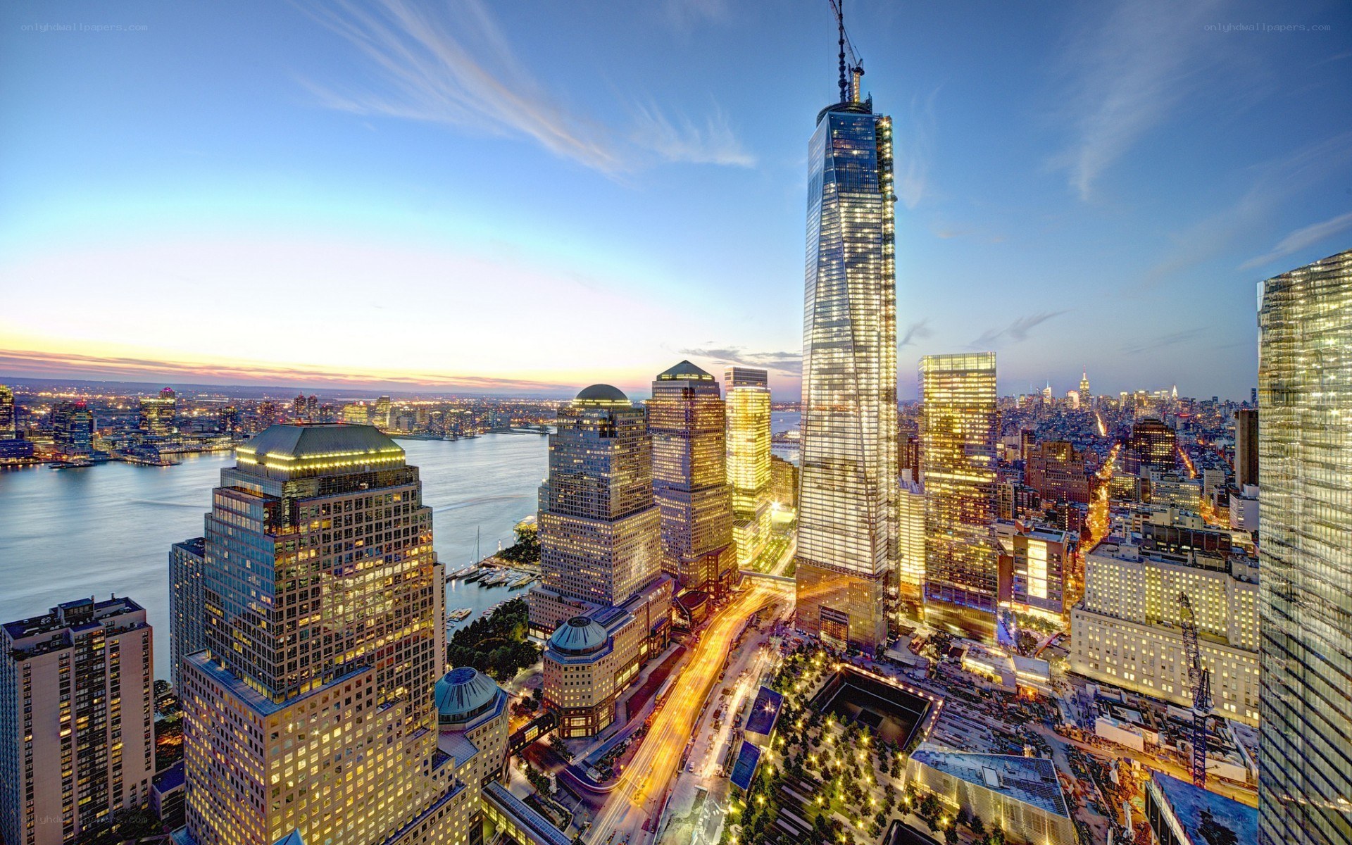 Manhattan skyline at dusk