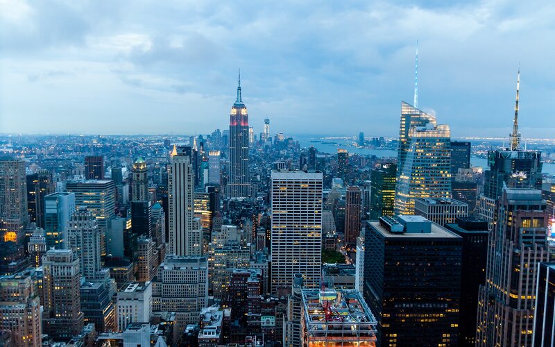 Manhattan skyline at dusk