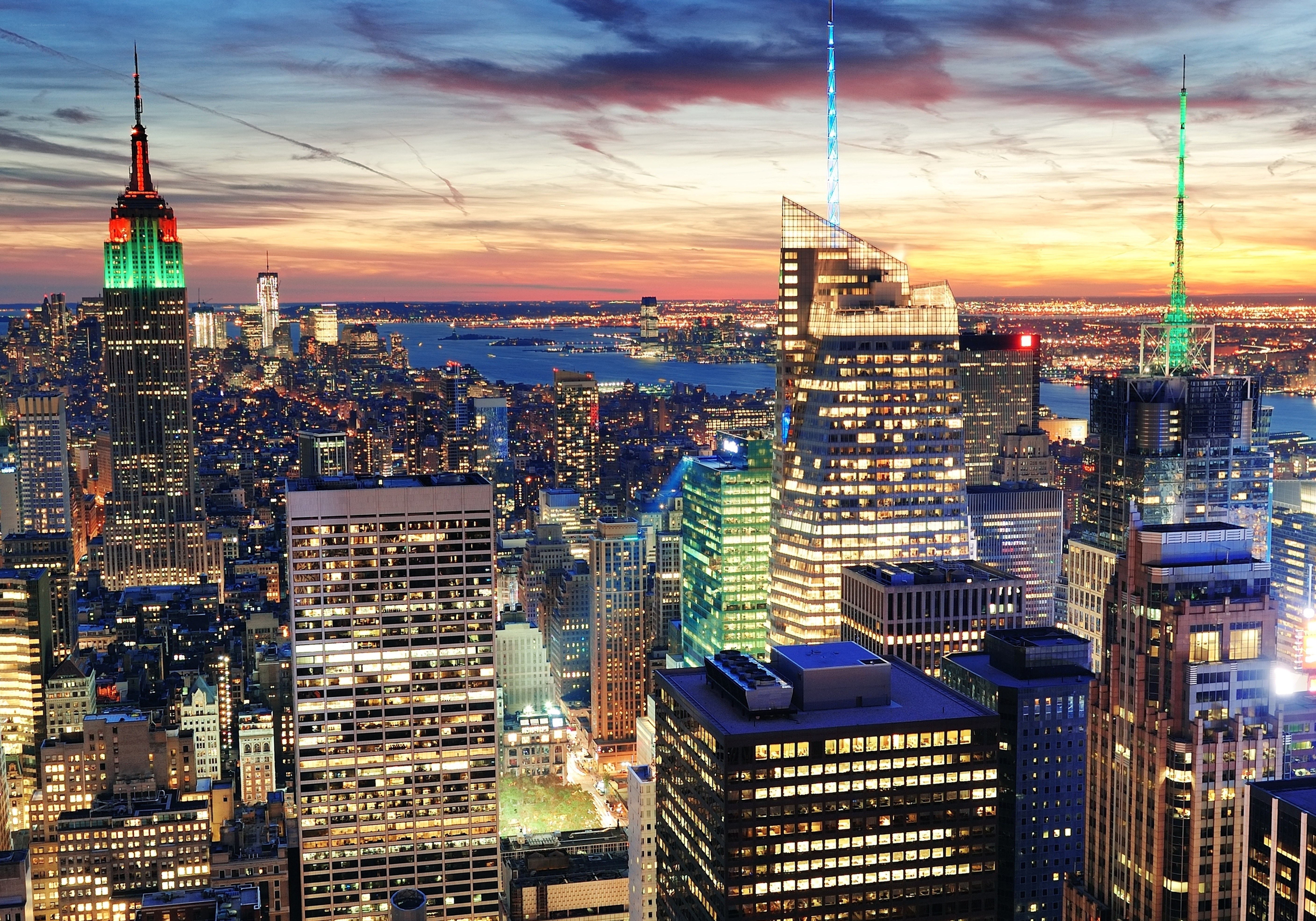 Manhattan skyline at dusk