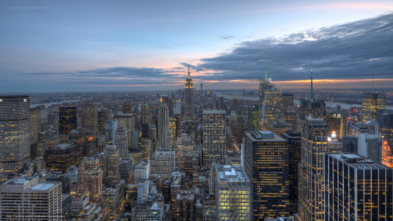 Manhattan skyline at dusk