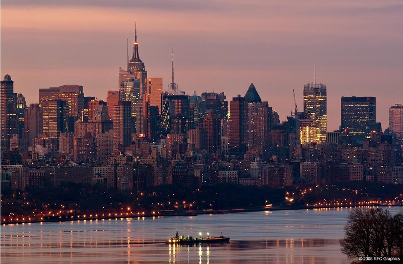 Manhattan skyline at dusk