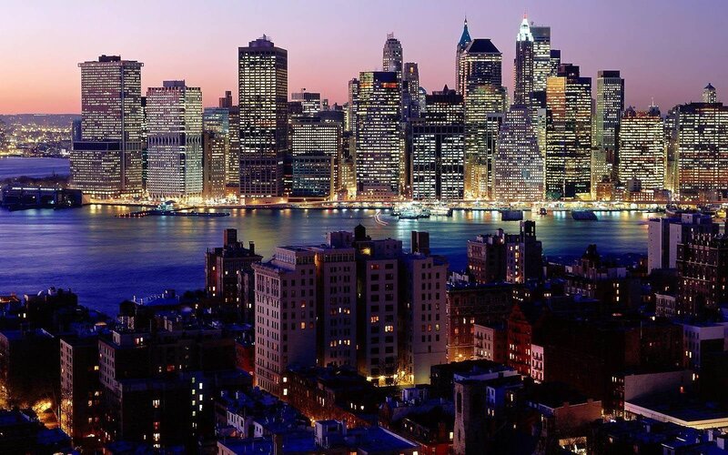 Manhattan skyline at dusk