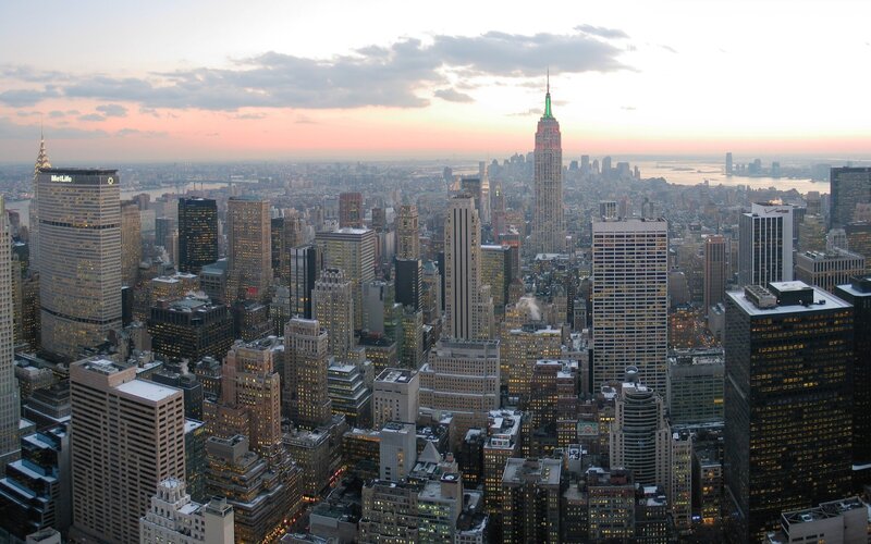 Manhattan skyline at dusk