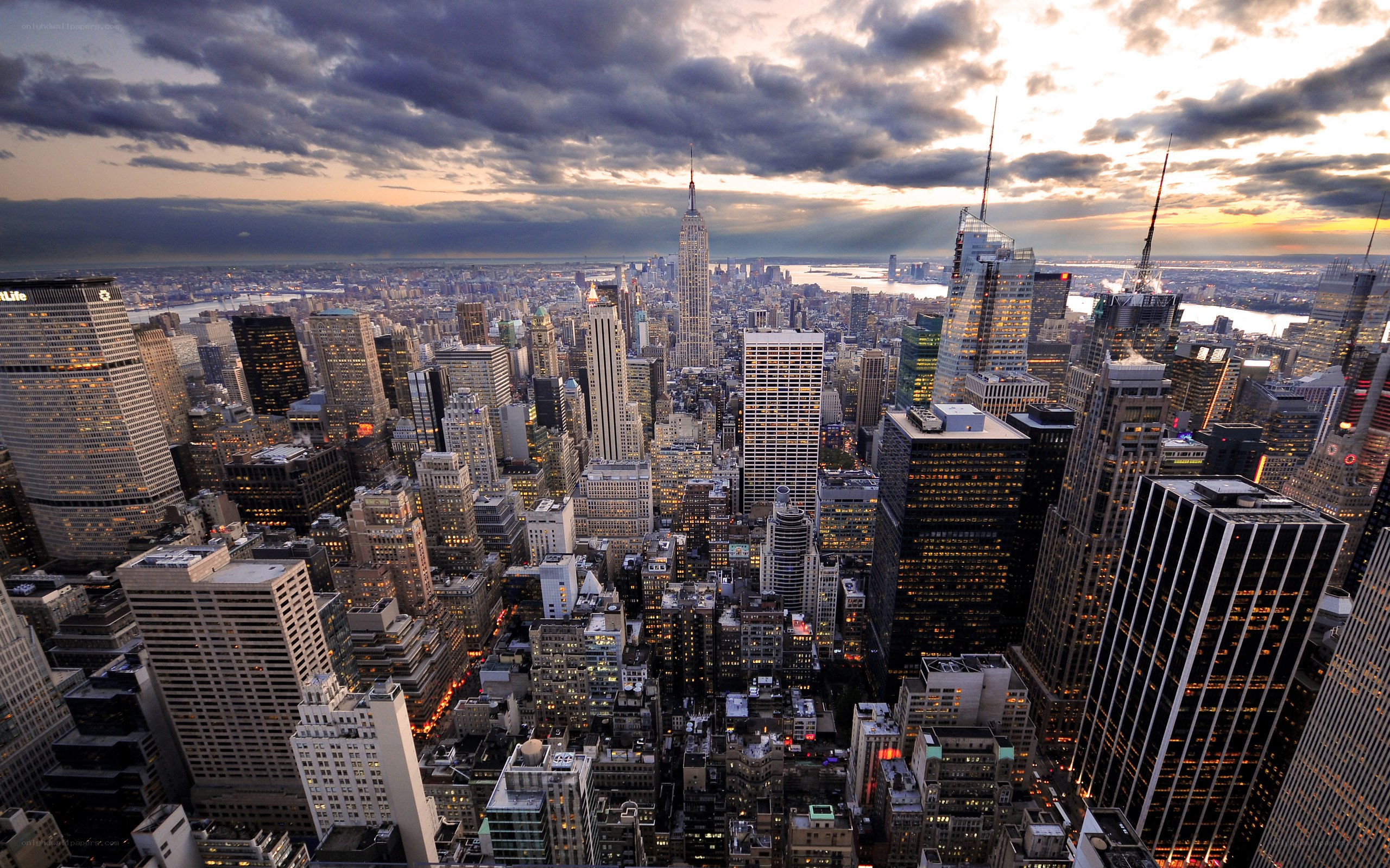 Manhattan skyline at dusk