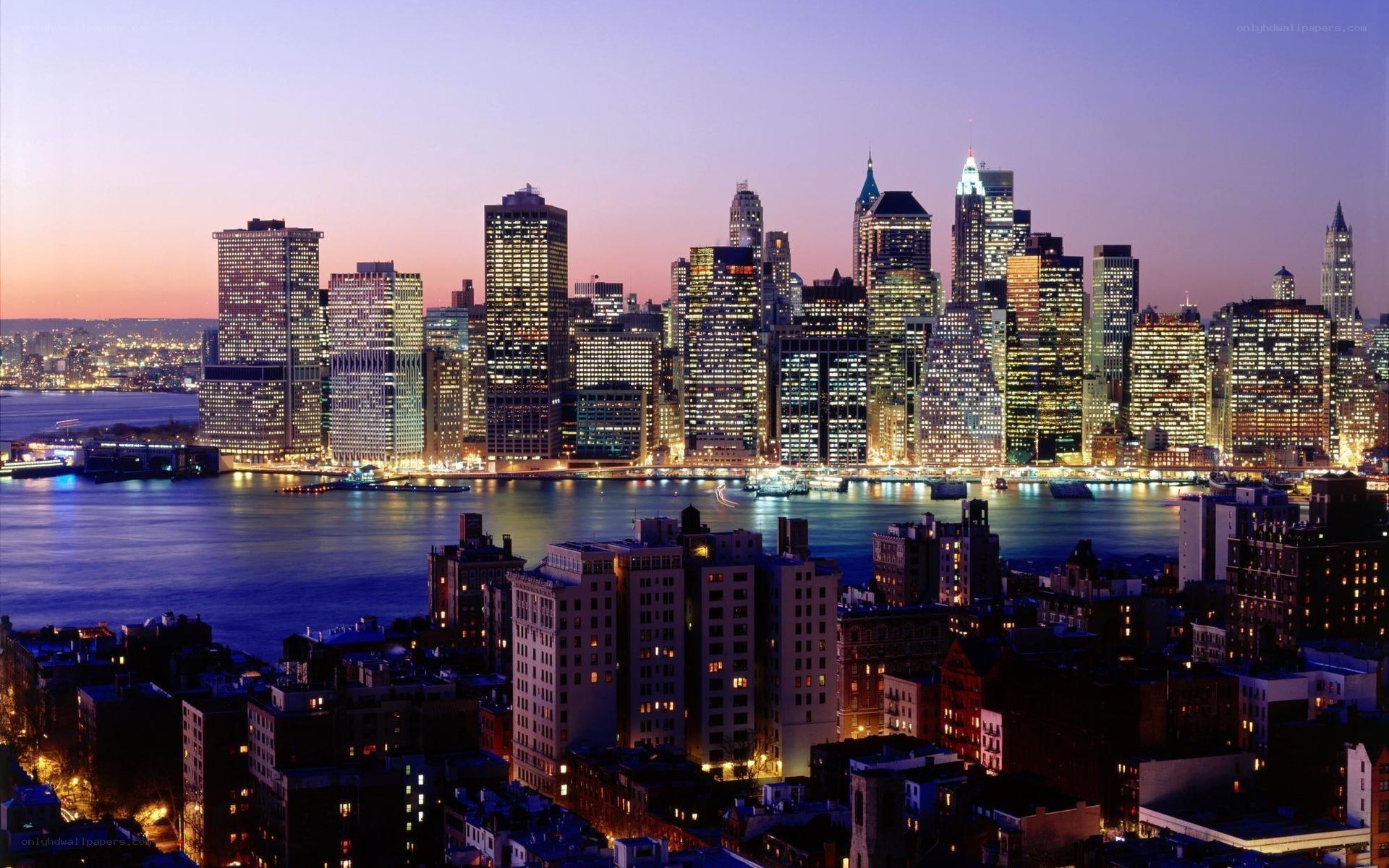 Manhattan skyline at dusk