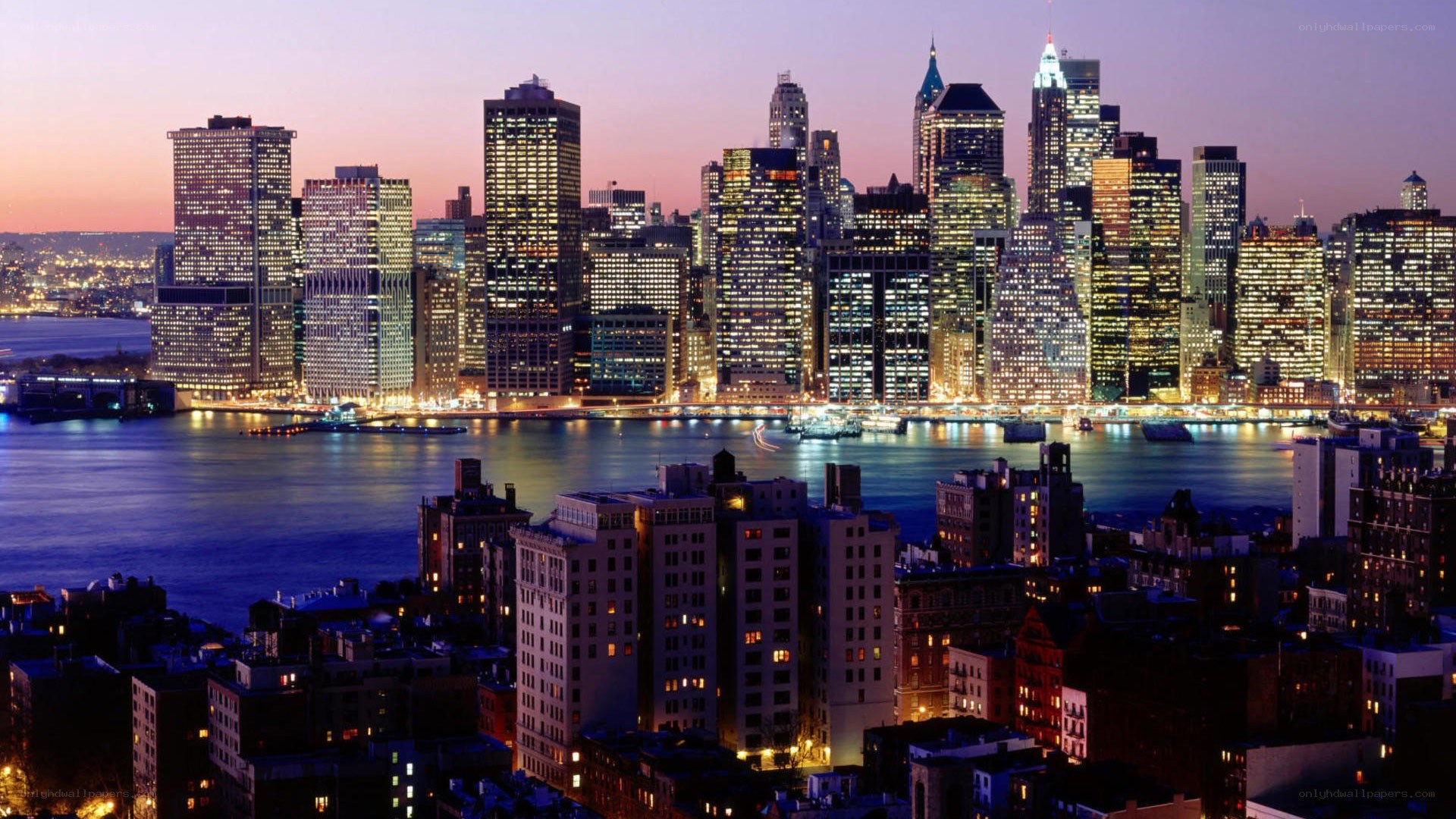 Manhattan skyline at dusk