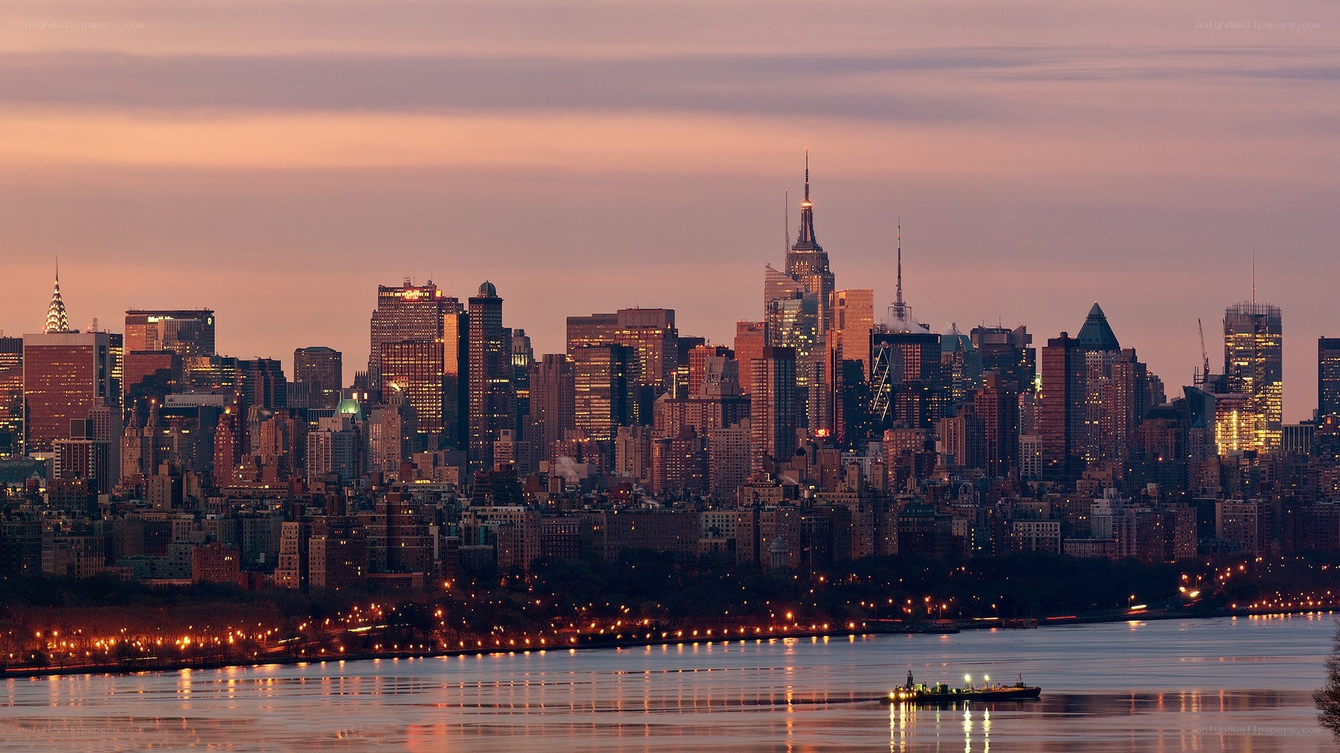 Manhattan skyline at dusk