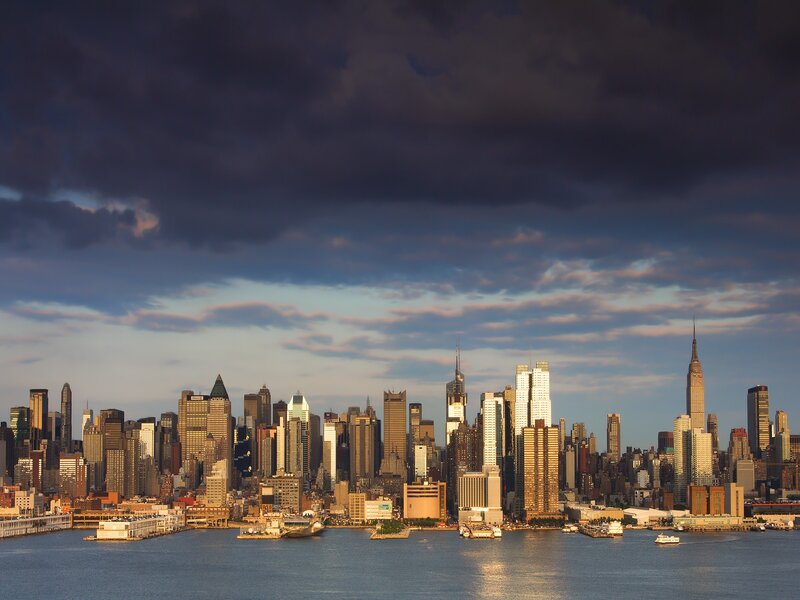 Manhattan skyline at dusk
