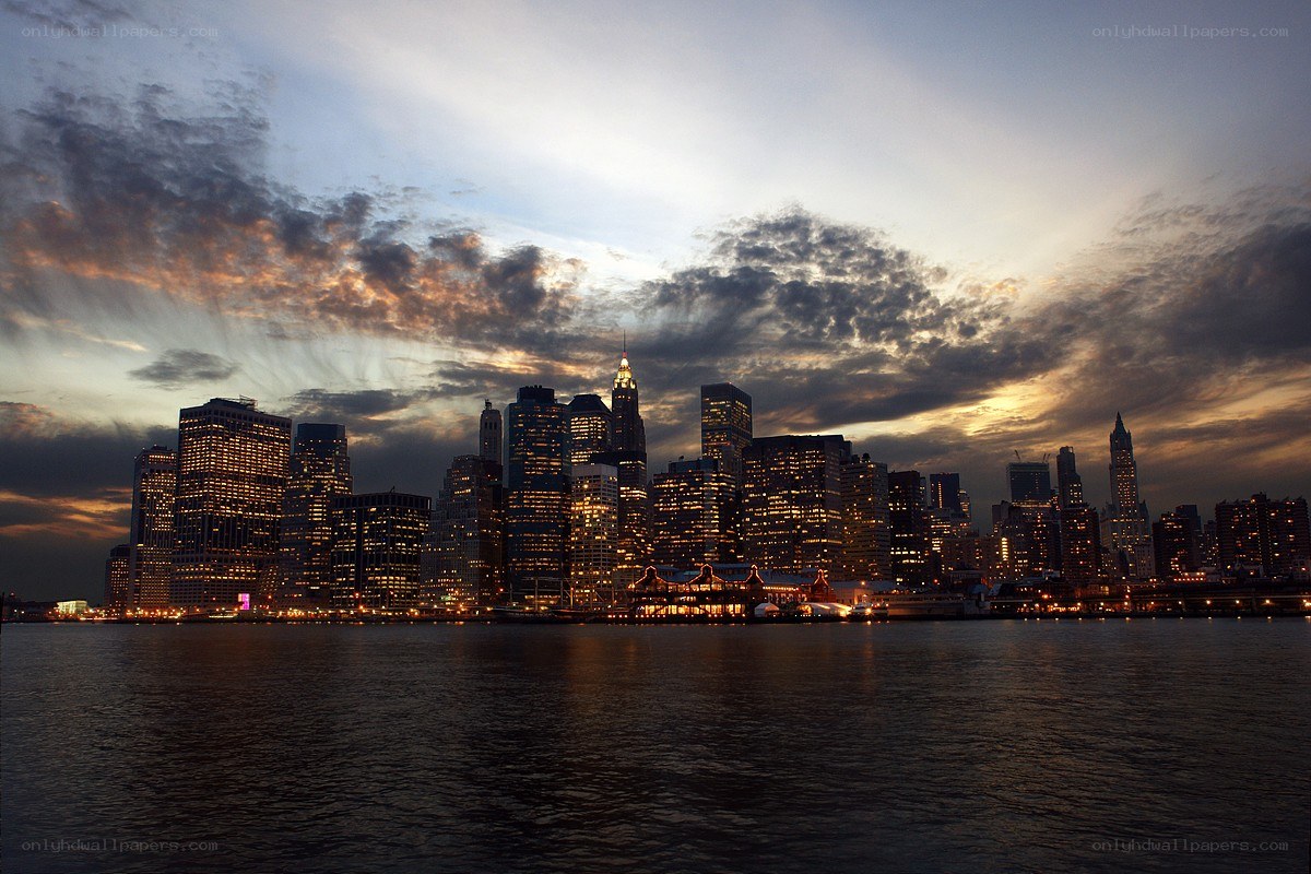 Manhattan skyline at dusk