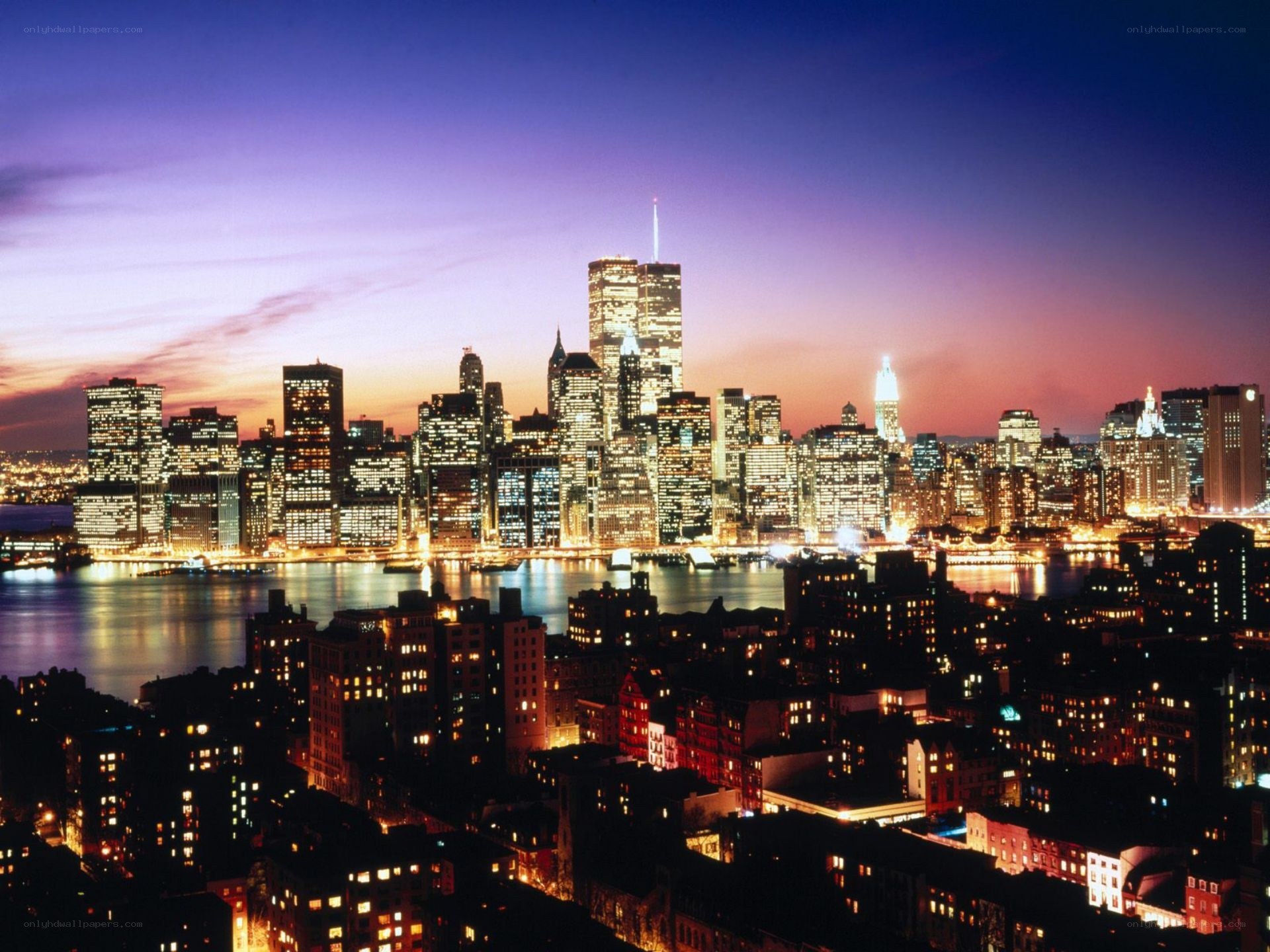Manhattan skyline at dusk