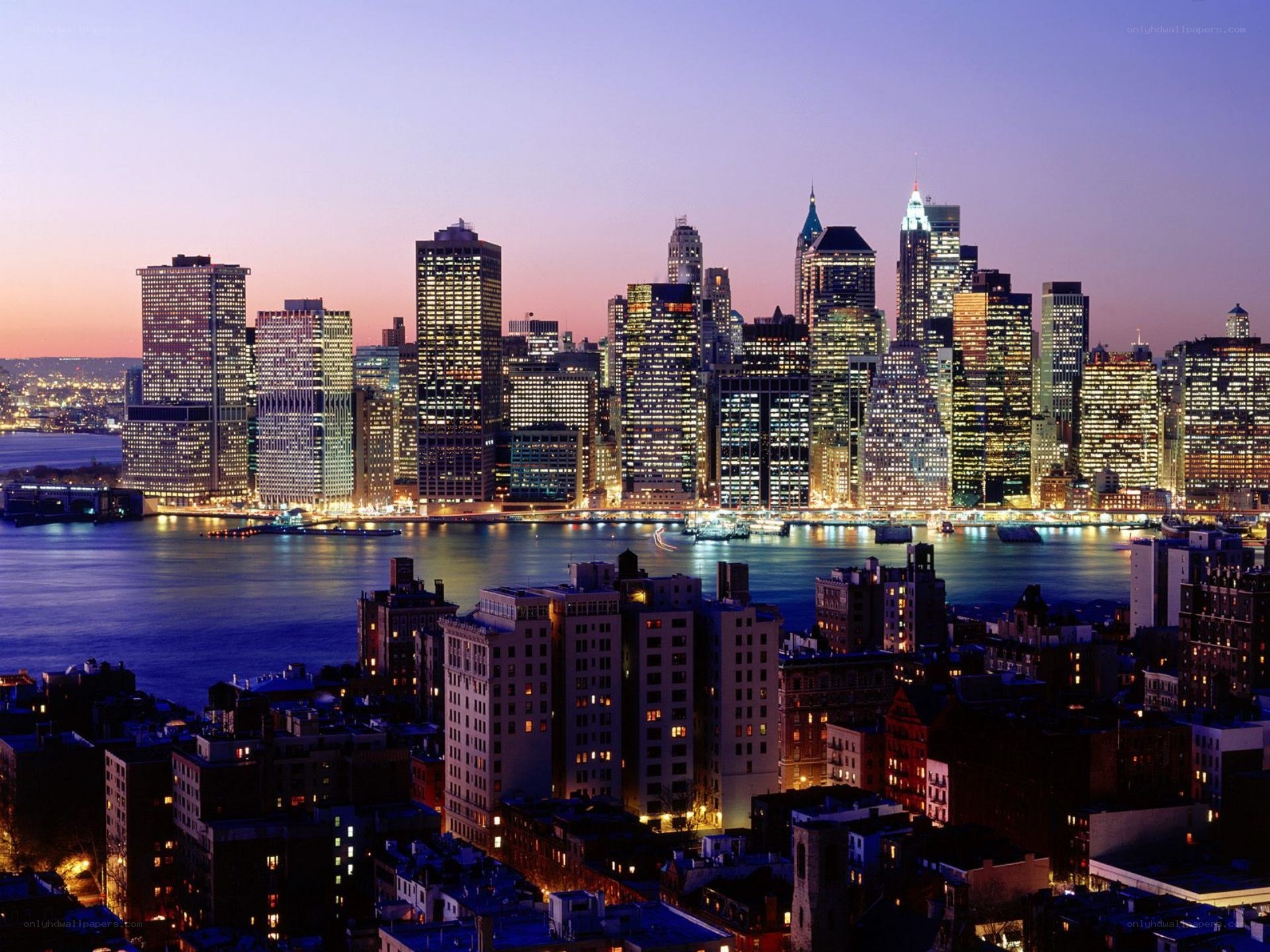 Manhattan skyline at dusk