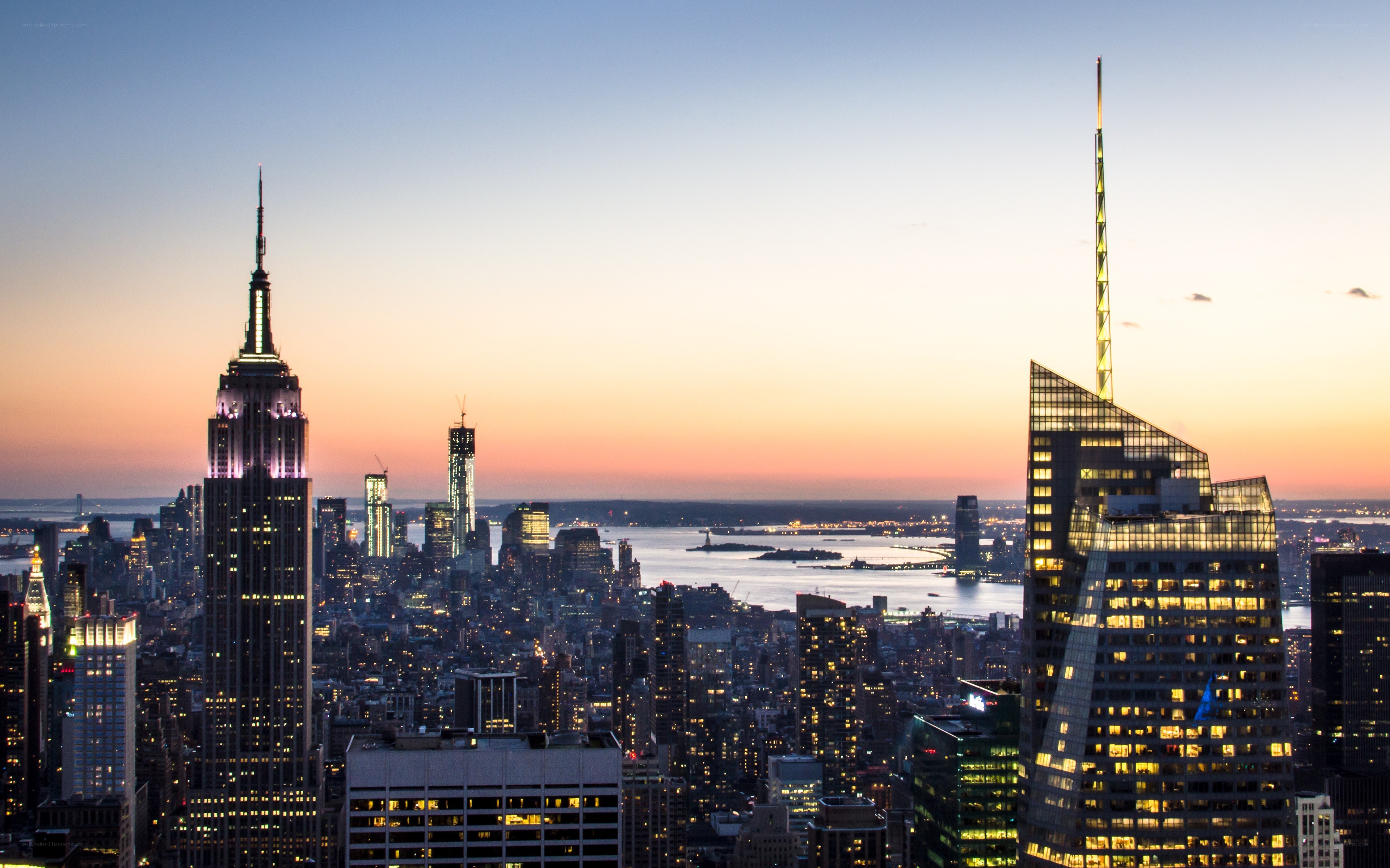 Manhattan skyline at dusk