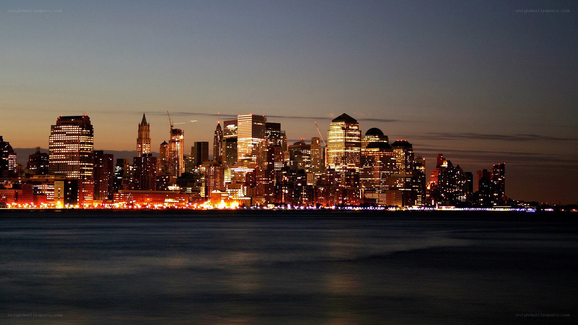 Manhattan skyline at dusk