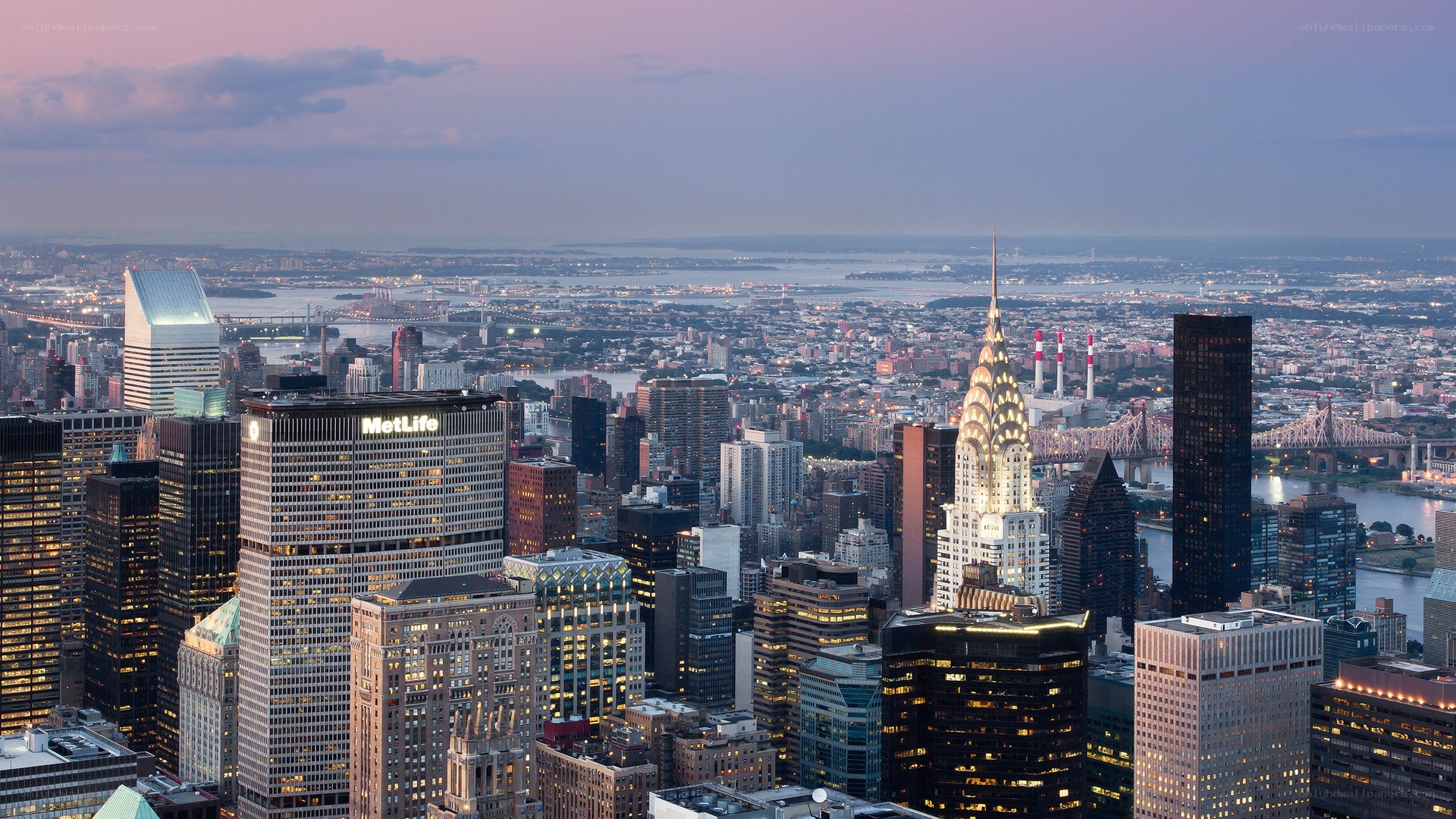 Manhattan skyline at dusk