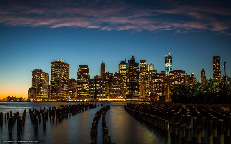 Manhattan Skyline at Dusk — Blue, Dramatic, Night, Photograph