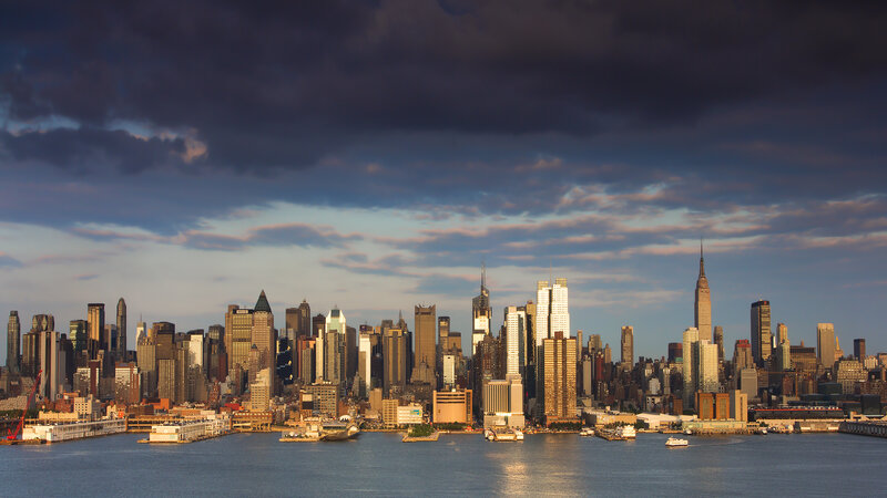 Manhattan Skyline at Dusk — Blue, Dramatic, Sunset, Photograph, Skyscrapers