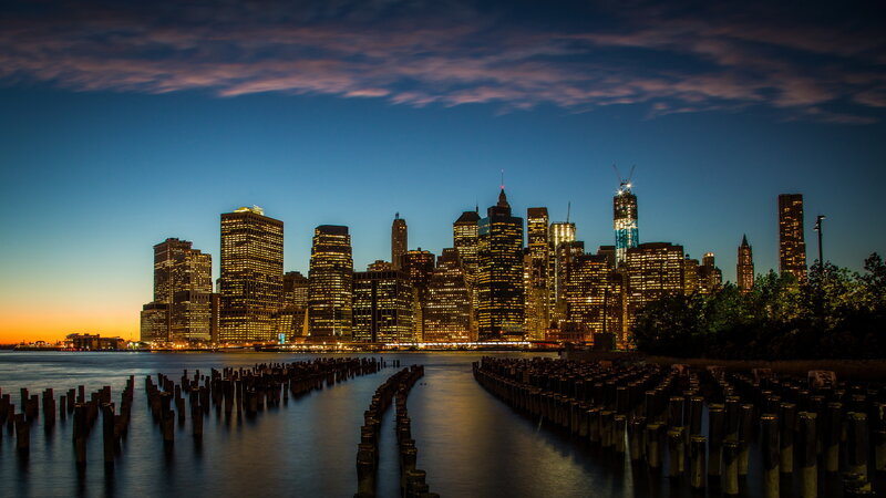 Manhattan Skyline at Dusk — Blue, Dramatic, Sunset, Photograph