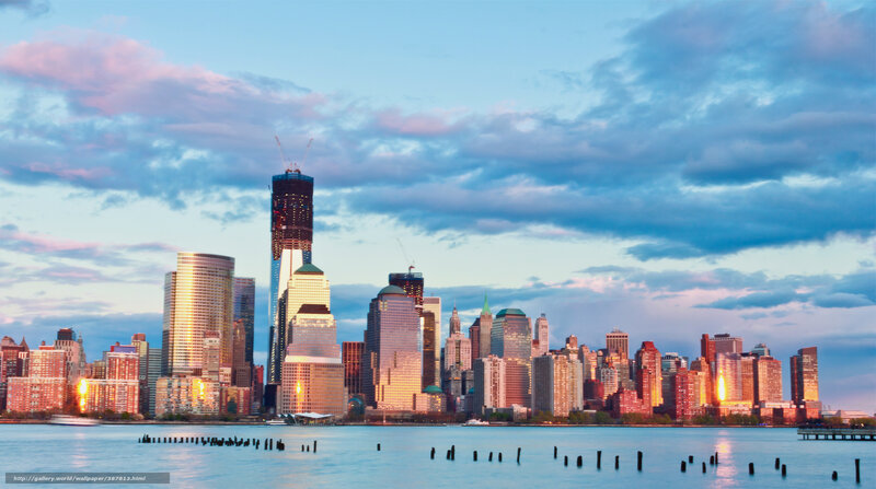 Manhattan Skyline at Dusk — Blue, Serene, Sunset, Photograph, Skyscrapers, River