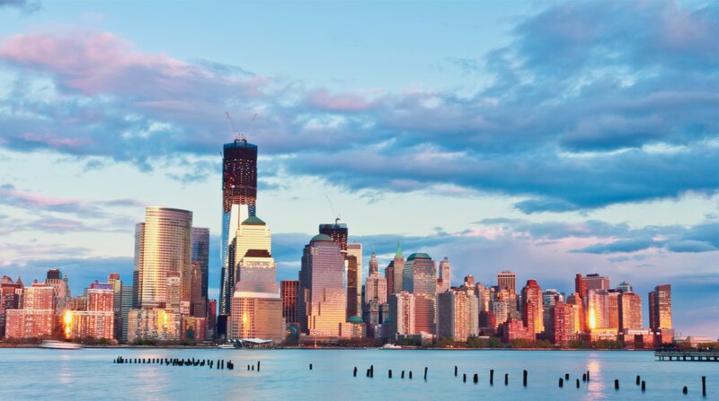Manhattan Skyline at Dusk — Blue, Serene, Sunset, Photograph, Skyscrapers