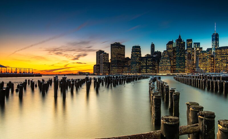 Manhattan Skyline at Dusk — Blue, Serene, Sunset