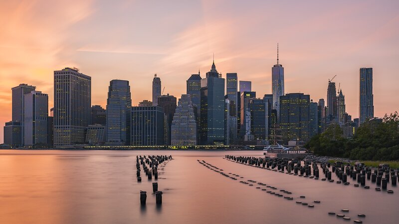 Manhattan Skyline at Dusk — Orange, Serene, Sunset