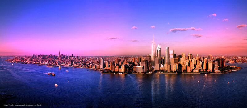 Manhattan Skyline at Dusk — Purple, Dramatic, Sunset, Photograph, Skyscrapers, River