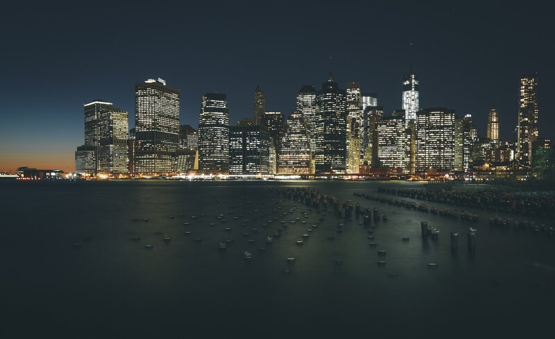 Manhattan Skyline at Night — Black, Calm