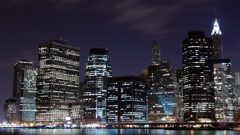 Manhattan Skyline at Night — Black, Dark