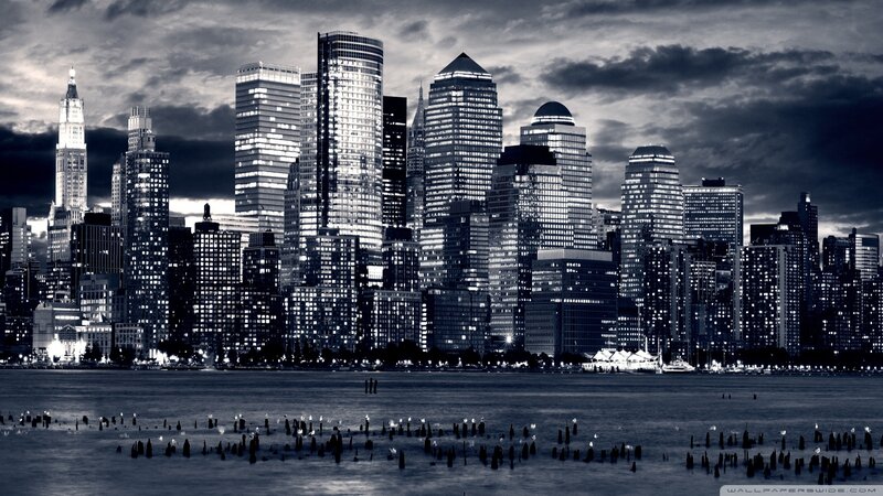 Manhattan Skyline at Night — Black