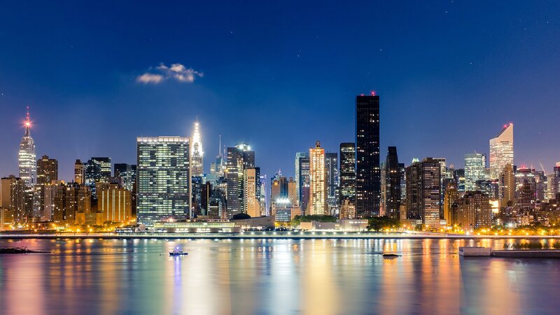 Manhattan Skyline at Night — Blue, Serene