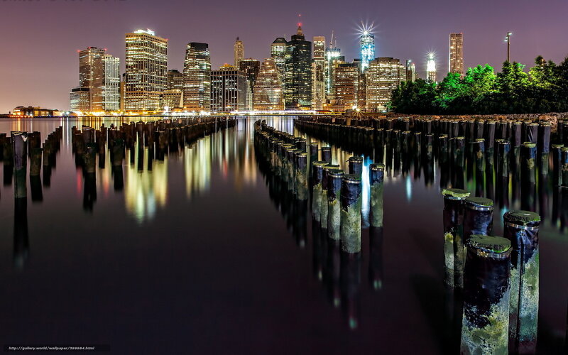 Manhattan Skyline at Night — Purple, Serene, Photograph, Skyscrapers