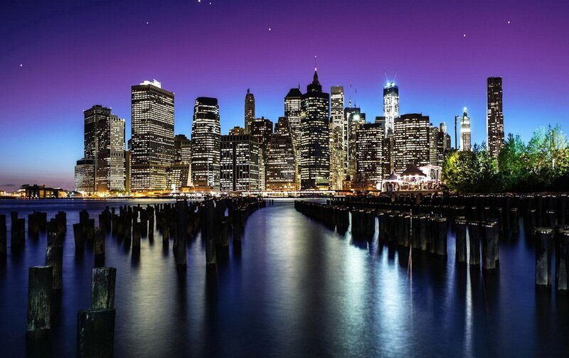 Manhattan Skyline at Night — Purple, Serene