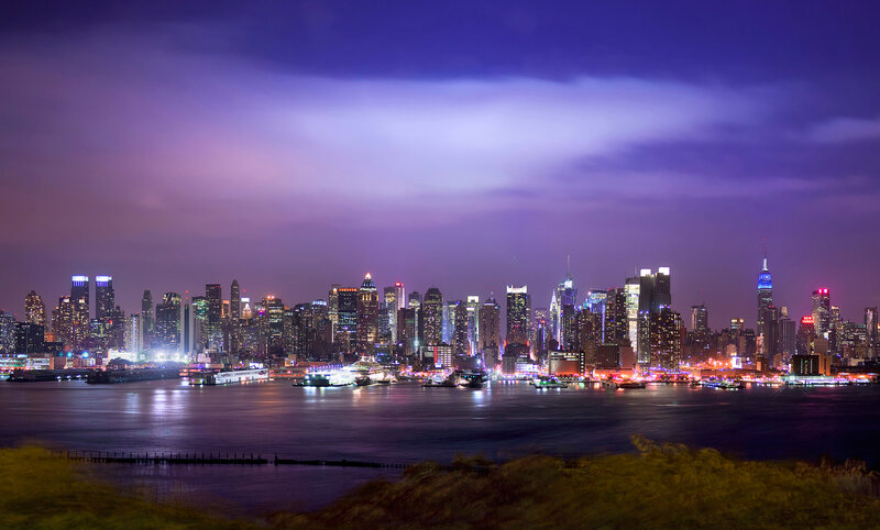 Manhattan Skyline at Night — Purple