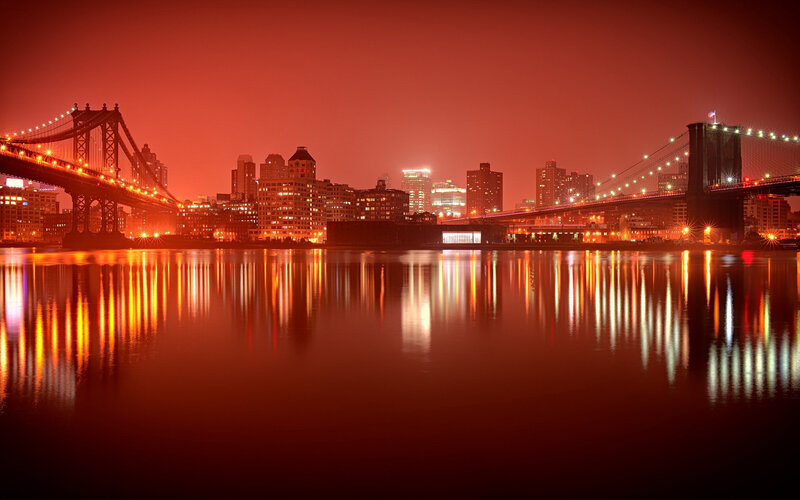 Manhattan Skyline at Night — Red