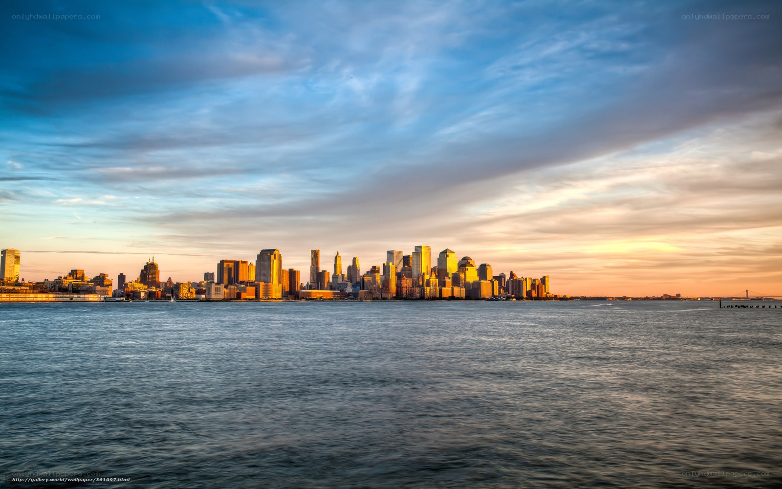 Manhattan skyline at sunset