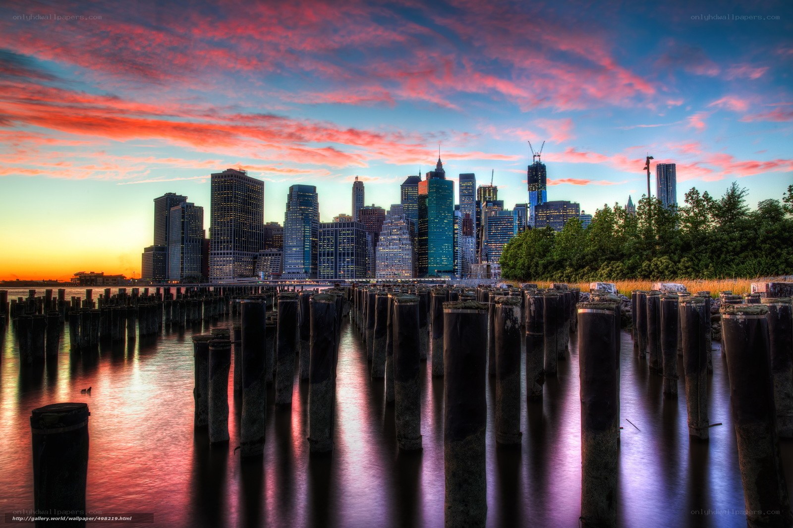 Manhattan skyline at sunset