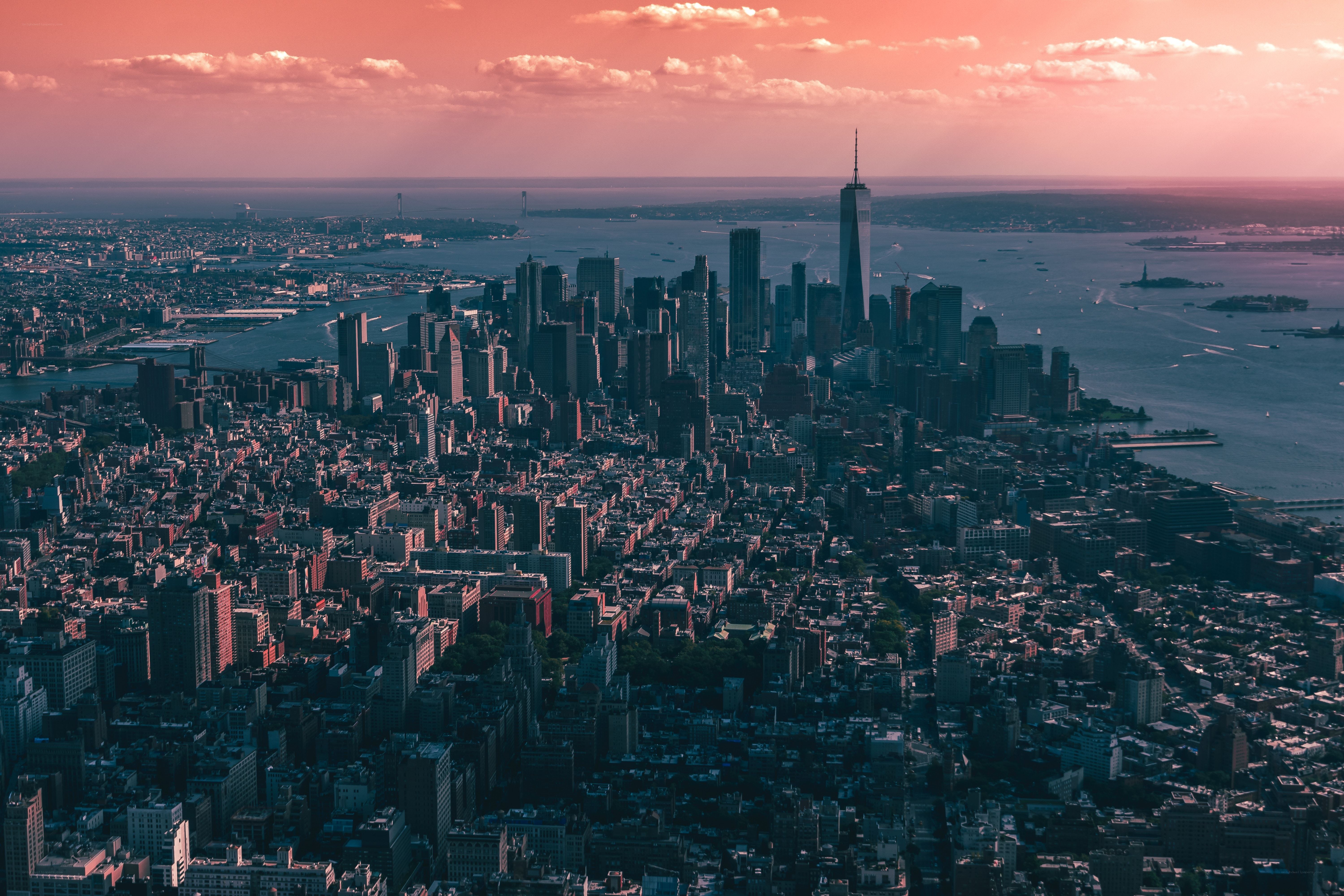 Manhattan skyline at sunset