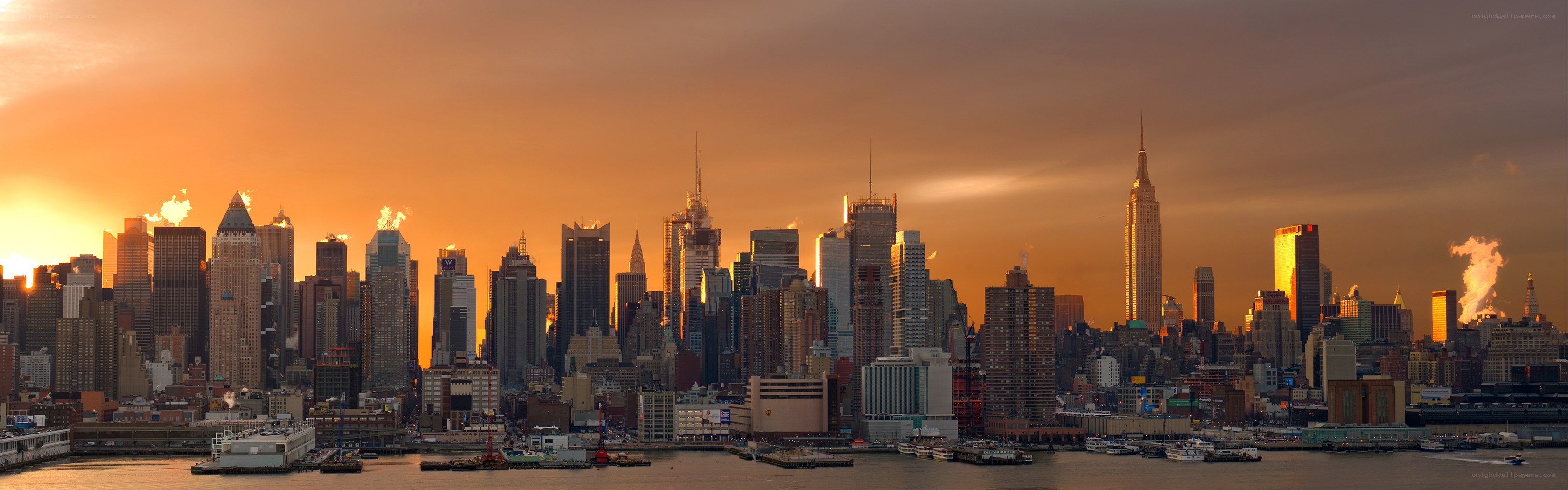 Manhattan skyline at sunset