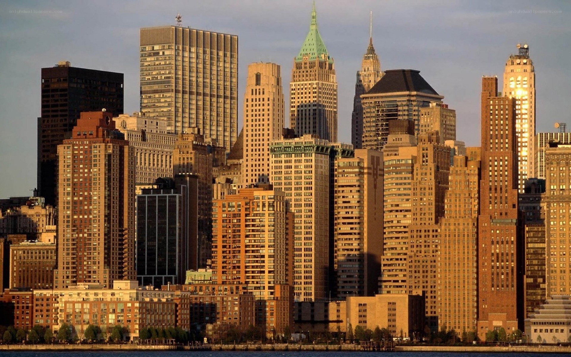 Manhattan skyline at sunset