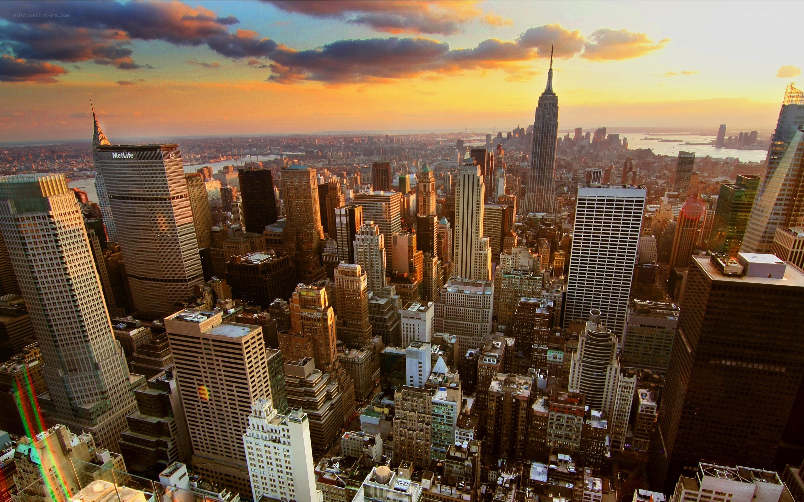 Manhattan skyline at sunset