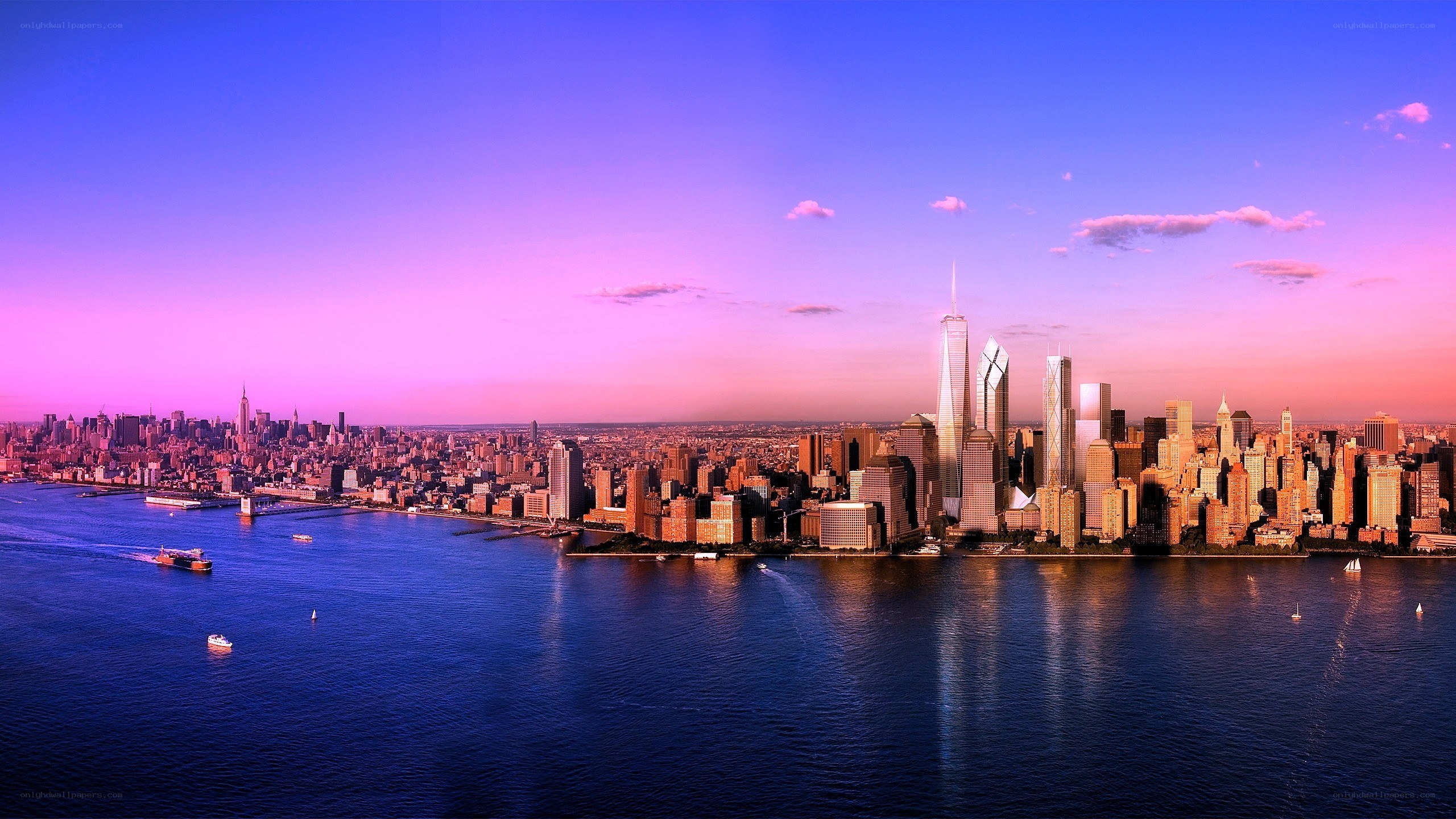 Manhattan skyline at sunset